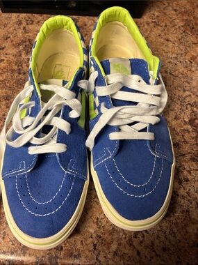 Kids Blue and Lime Suede Lace-Up Sneakers